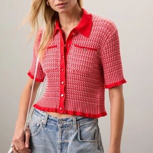 Maje Red Polo Knit Button-Up Women's Top